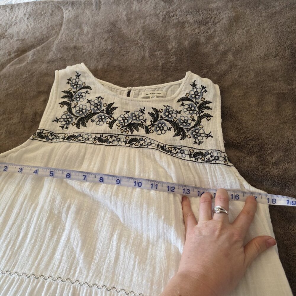 Max Studio White Embroidered Boho Cotton Midi Dress Small Sleeveless Summer - Picture 16 of 16
